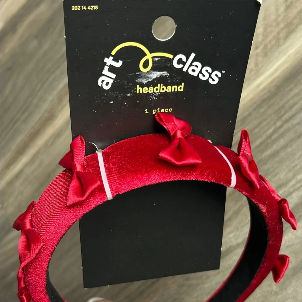 NWT Art Class Red Velvet Bow Headband